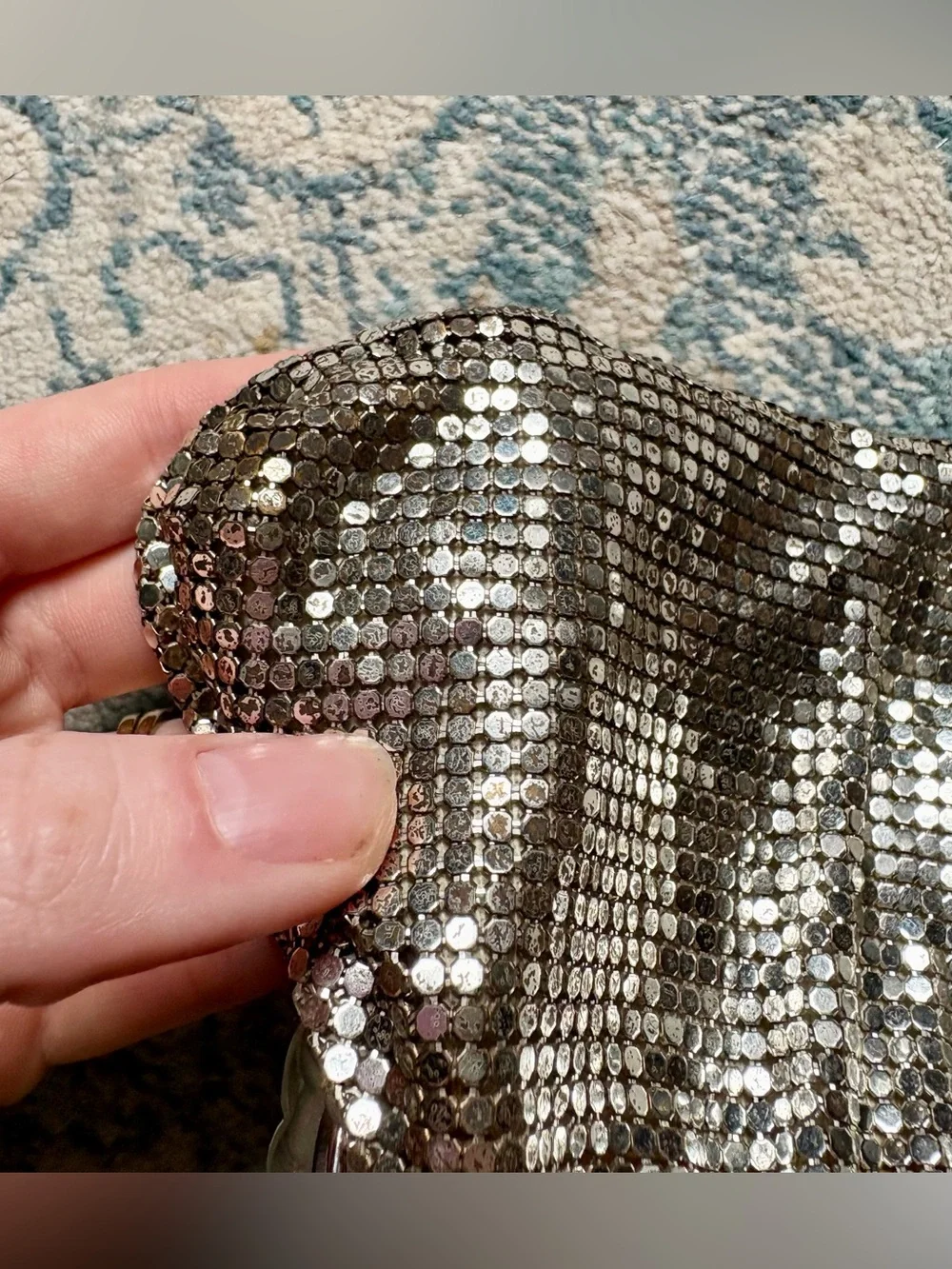Vintage 1920's Whiting & Davis Silver Mesh Bag Rhinestone Art Deco Glamour Party